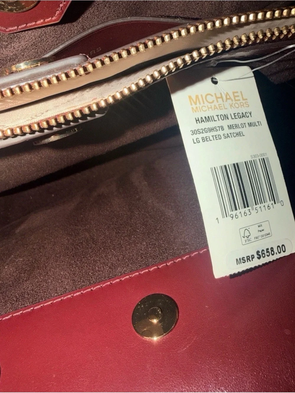 Michael Kors Brown Monogram Satchel with Pink & Burgundy Accents